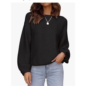 Zesica Women’s M Crew Neck Long Lantern Sleeve Casual Loose Ribbed Knit Pullover